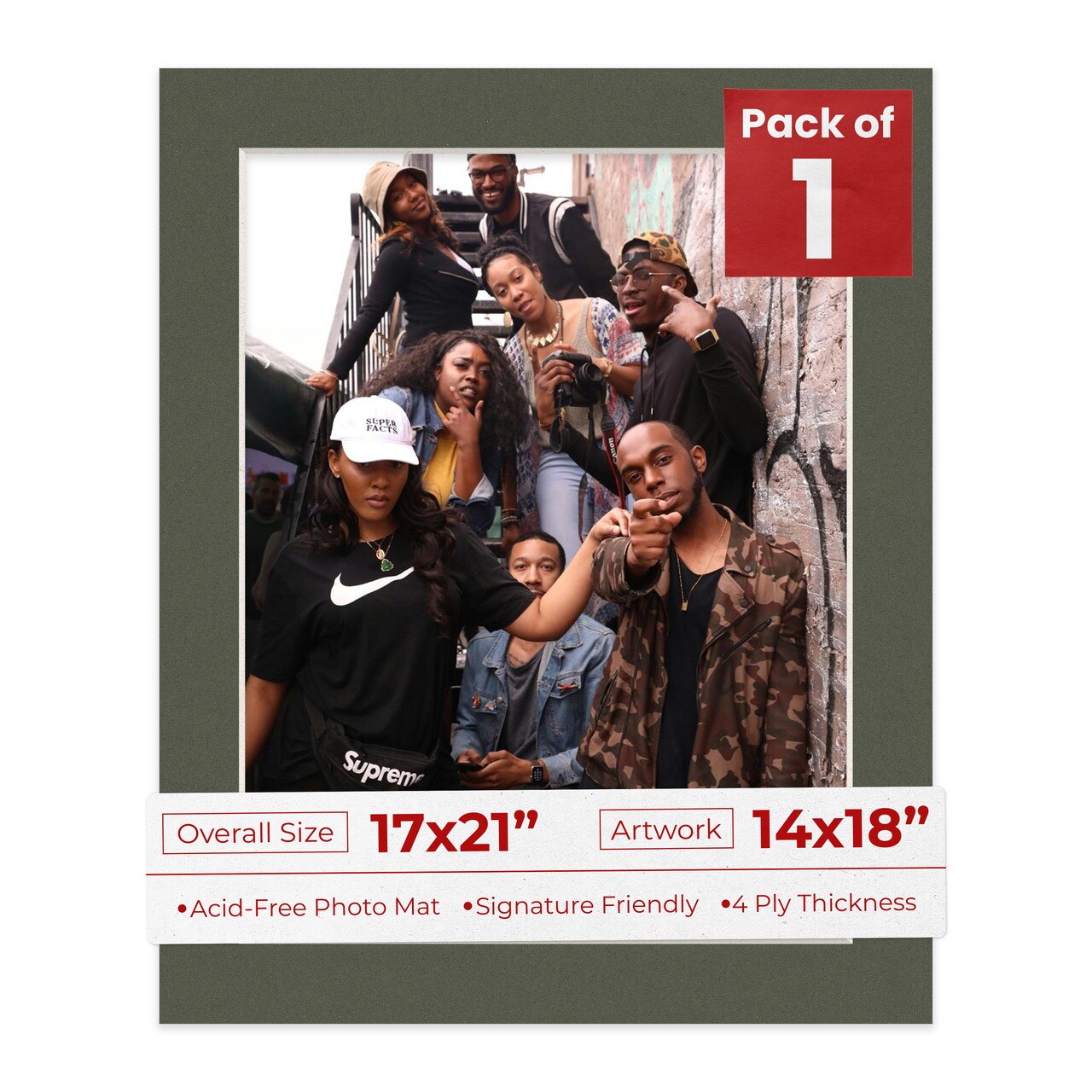 Dark Olive Green Mat Board for 17x21 Frames - Fits 14x18 Photos